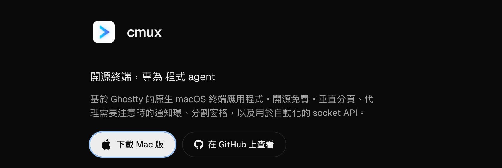 cmux 終端機多工管理工具介面截圖