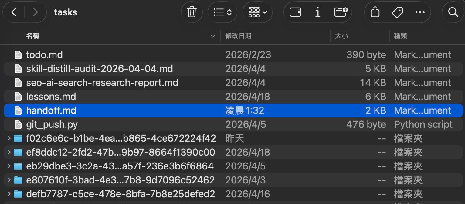 Claude Code Handoff 接力文件截圖