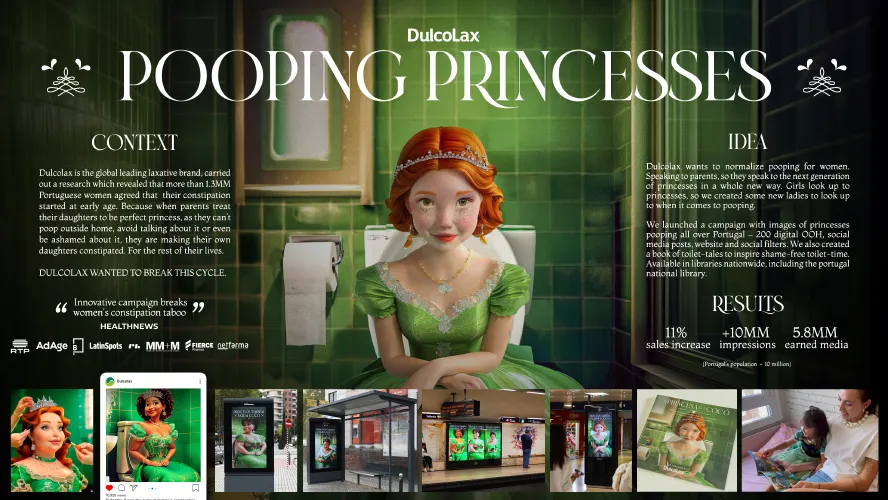 Dulcolax Pooping Princesses 公開案例的戶外媒體與角色執行畫面