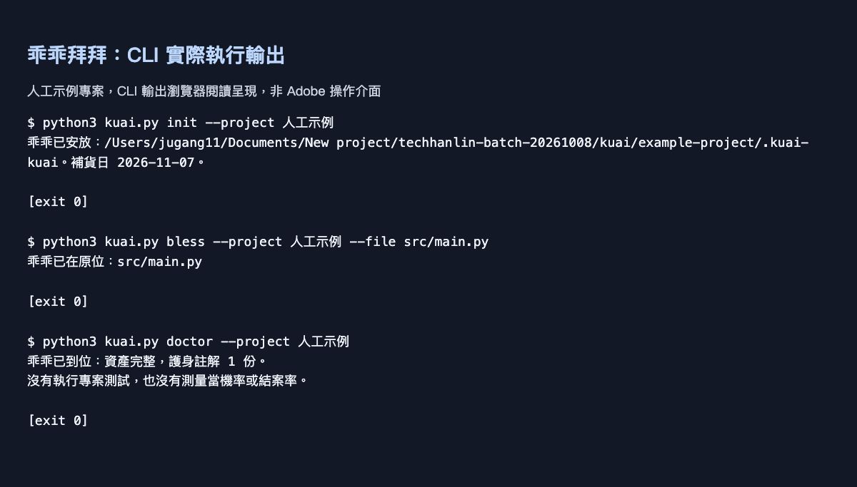 乖乖拜拜 init、bless、doctor 在人工示例專案的實際輸出,以瀏覽器閱讀頁呈現